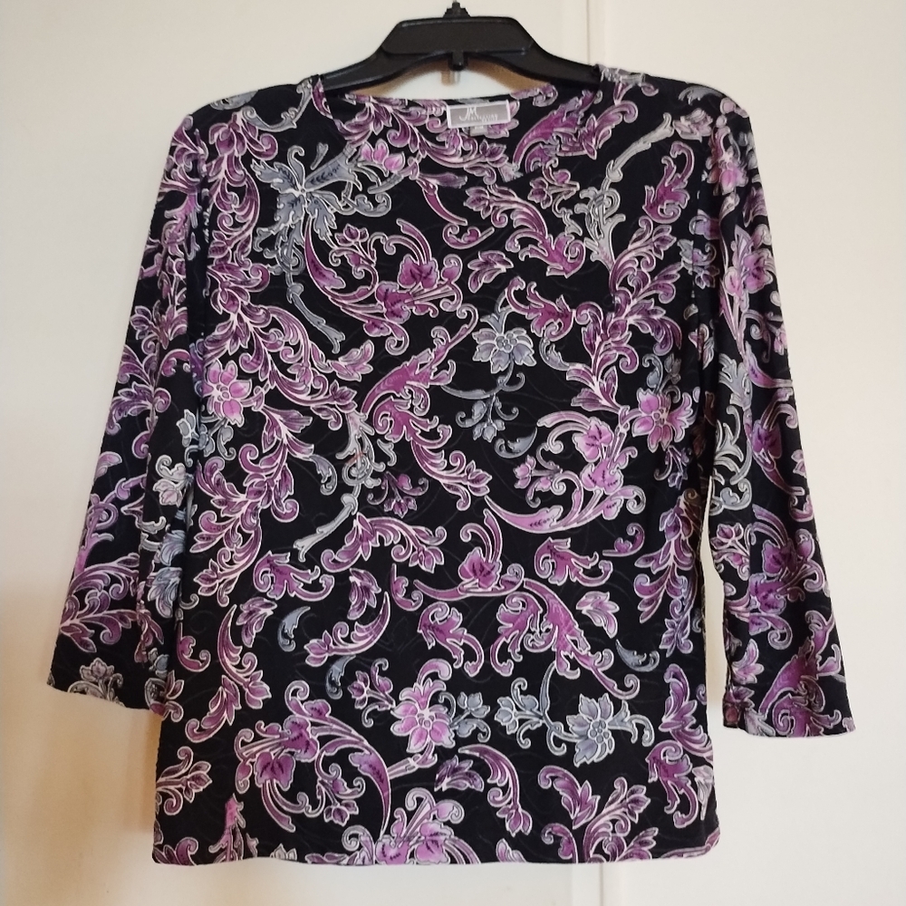 JM Collection Petite Women's Floral Scrolls Print Shirt Size PM